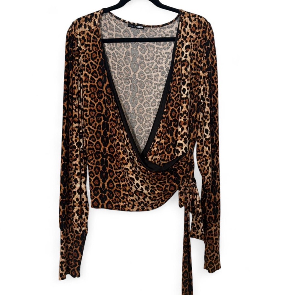 Fashion Nova Leopard Print V-Neck Blouse